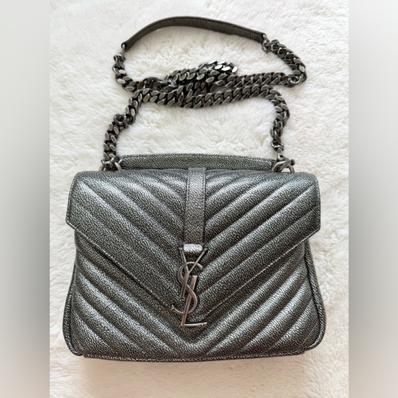 Saint Laurent Classic College Bag Matelasse Chevron Leather Medium Authentic - Picture 1 of 16